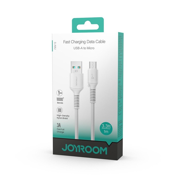 JOYROOM S-A9U Long-Lasting Series USB to Micro USB 3A Fast Charging Data Cable, Length: 1m(White)