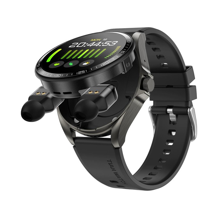 F36 1.46 inch HD Screen 2 in 1 Wireless Earphone Smart Watch, Support Dual-Device Connection(Black+Black Silicone)