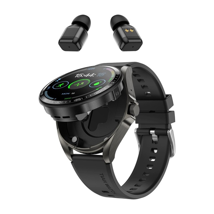 F36 1.46 inch HD Screen 2 in 1 Wireless Earphone Smart Watch, Support Dual-Device Connection(Black+Black Silicone)