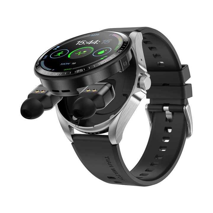 F36 1.46 inch HD Screen 2 in 1 Wireless Earphone Smart Watch, Support Dual-Device Connection(Silver+Black Silicone)