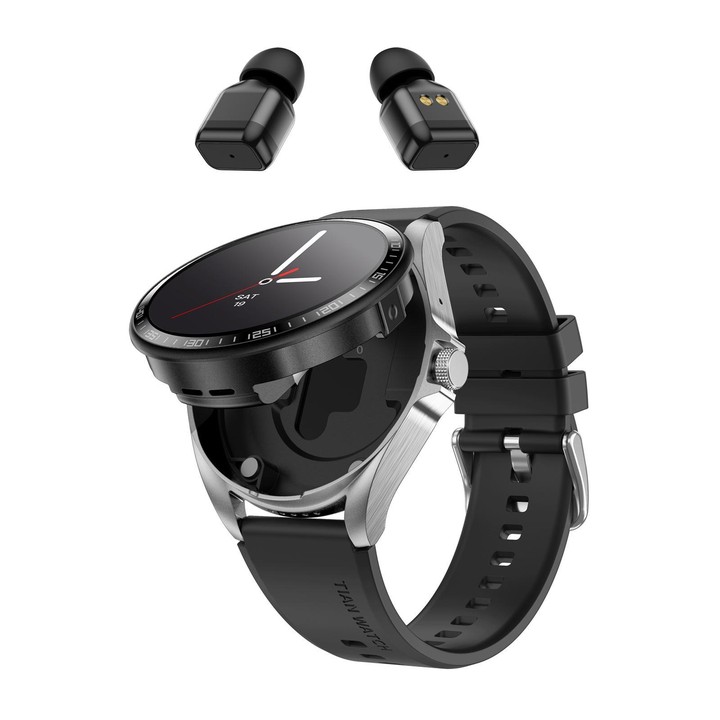 F36 1.46 inch HD Screen 2 in 1 Wireless Earphone Smart Watch, Support Dual-Device Connection(Silver+Black Silicone)