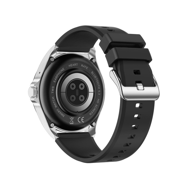 F36 1.46 inch HD Screen 2 in 1 Wireless Earphone Smart Watch, Support Dual-Device Connection(Silver+Black Silicone)