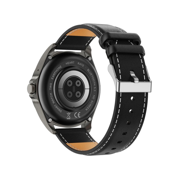 F36 1.46 inch HD Screen 2 in 1 Wireless Earphone Smart Watch, Support Dual-Device Connection(Black+Black PU Leather)