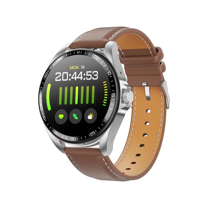 F36 1.46 inch HD Screen 2 in 1 Wireless Earphone Smart Watch, Support Dual-Device Connection(Silver+Brown PU Leather)