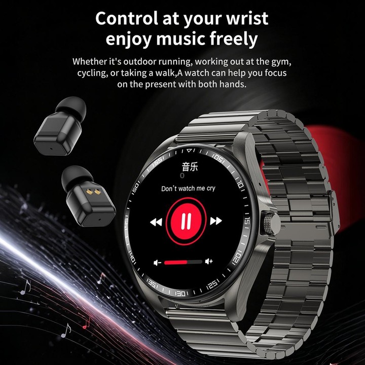 F36 1.46 inch HD Screen 2 in 1 Wireless Earphone Smart Watch, Support Dual-Device Connection(Silver+Brown PU Leather)