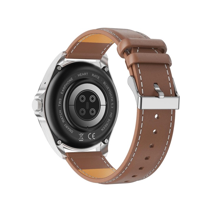 F36 1.46 inch HD Screen 2 in 1 Wireless Earphone Smart Watch, Support Dual-Device Connection(Silver+Brown PU Leather)