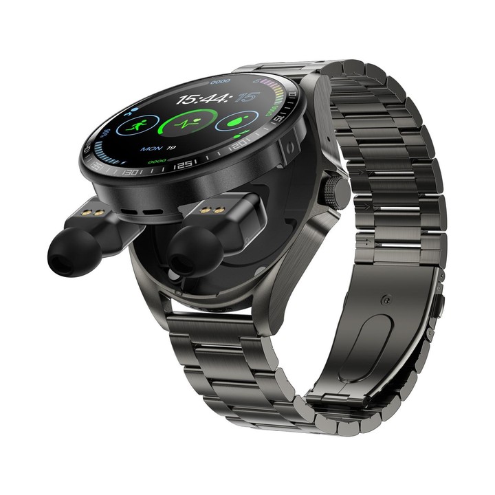 F36 1.46 inch HD Screen 2 in 1 Wireless Earphone Smart Watch, Support Dual-Device Connection(Black+Black Steel)