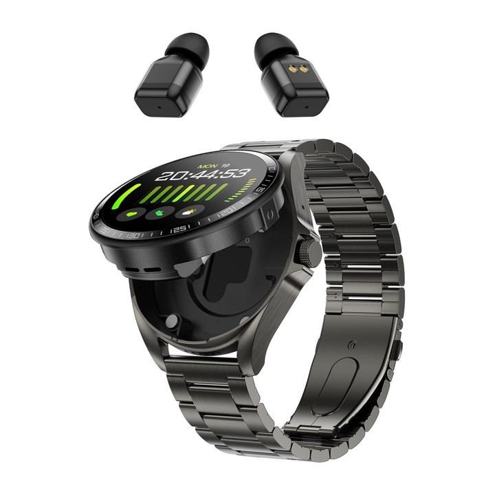F36 1.46 inch HD Screen 2 in 1 Wireless Earphone Smart Watch, Support Dual-Device Connection(Black+Black Steel)