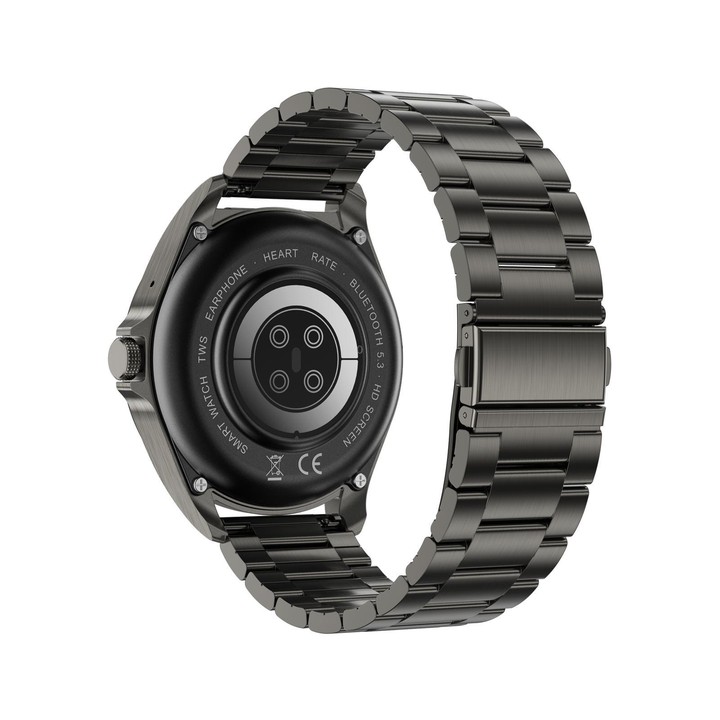 F36 1.46 inch HD Screen 2 in 1 Wireless Earphone Smart Watch, Support Dual-Device Connection(Black+Black Steel)