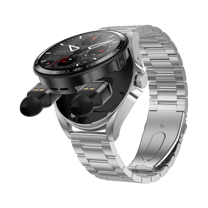 F36 1.46 inch HD Screen 2 in 1 Wireless Earphone Smart Watch, Support Dual-Device Connection(Silver+Silver Steel)