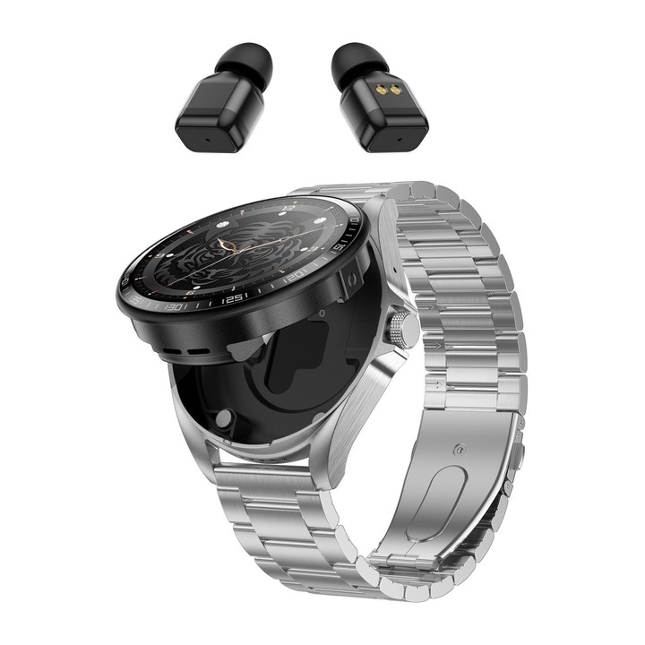 F36 1.46 inch HD Screen 2 in 1 Wireless Earphone Smart Watch, Support Dual-Device Connection(Silver+Silver Steel)