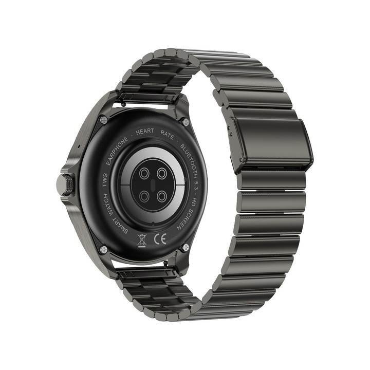 F36 1.46 inch HD Screen 2 in 1 Wireless Earphone Smart Watch, Support Dual-Device Connection(Black+Black Slub Steel)