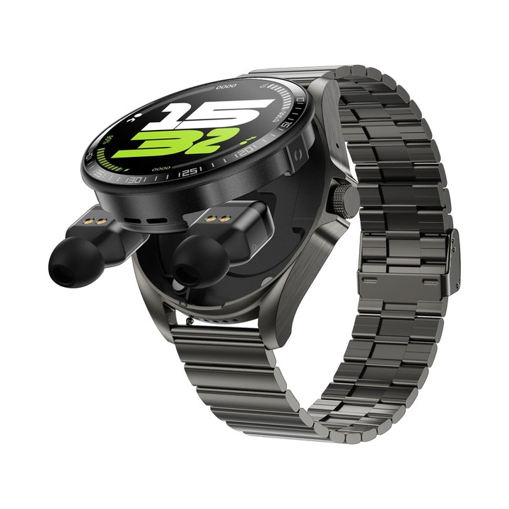F36 1.46 inch HD Screen 2 in 1 Wireless Earphone Smart Watch, Support Dual-Device Connection(Black+Black Slub Steel)