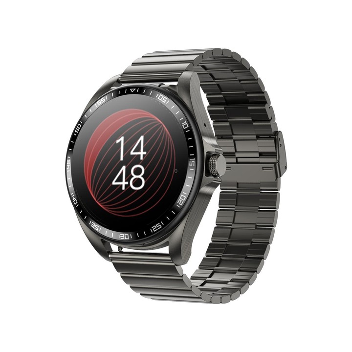 F36 1.46 inch HD Screen 2 in 1 Wireless Earphone Smart Watch, Support Dual-Device Connection(Black+Black Slub Steel)