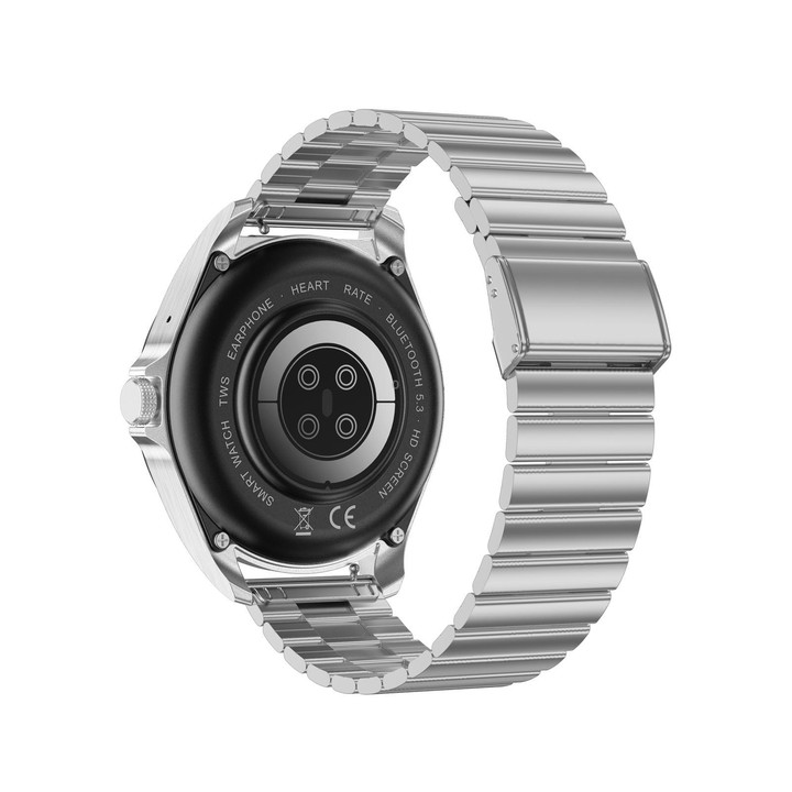 F36 1.46 inch HD Screen 2 in 1 Wireless Earphone Smart Watch, Support Dual-Device Connection(Silver+Silver Slub Steel)