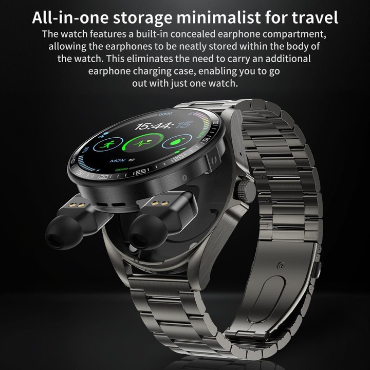 F36 1.46 inch HD Screen 2 in 1 Wireless Earphone Smart Watch, Support Dual-Device Connection(Silver+Silver Slub Steel)