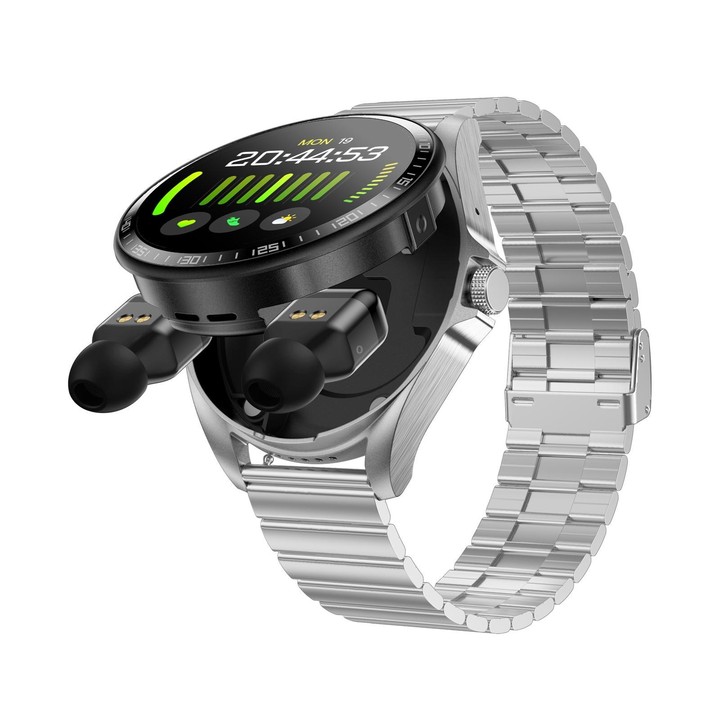 F36 1.46 inch HD Screen 2 in 1 Wireless Earphone Smart Watch, Support Dual-Device Connection(Silver+Silver Slub Steel)