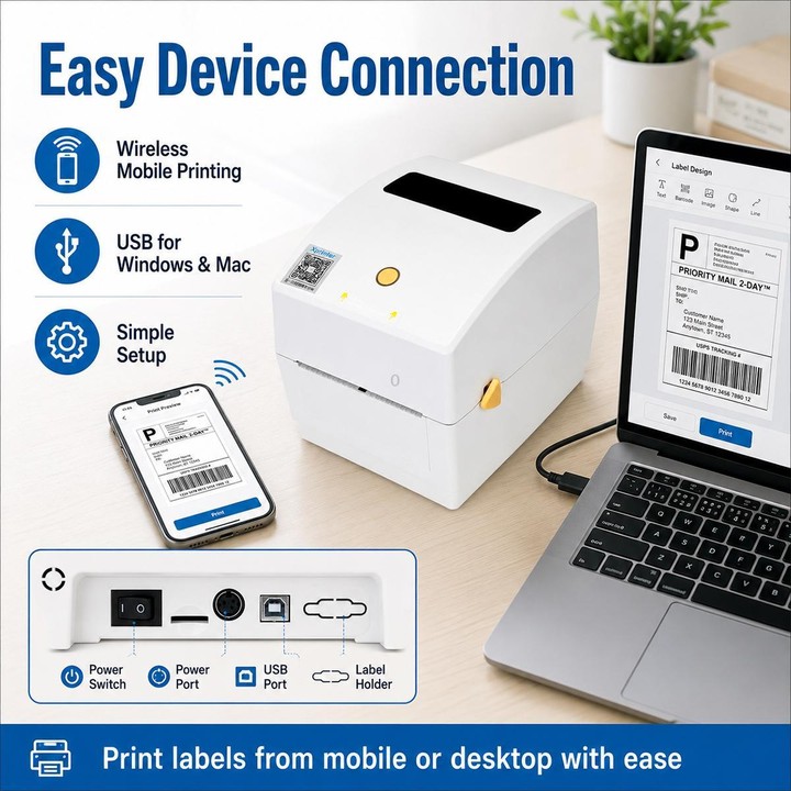 Xprinter XP-429B 4 inch Desktop Thermal Barcode Label Printer with Bluetooth and USB 2.0 Port(White)