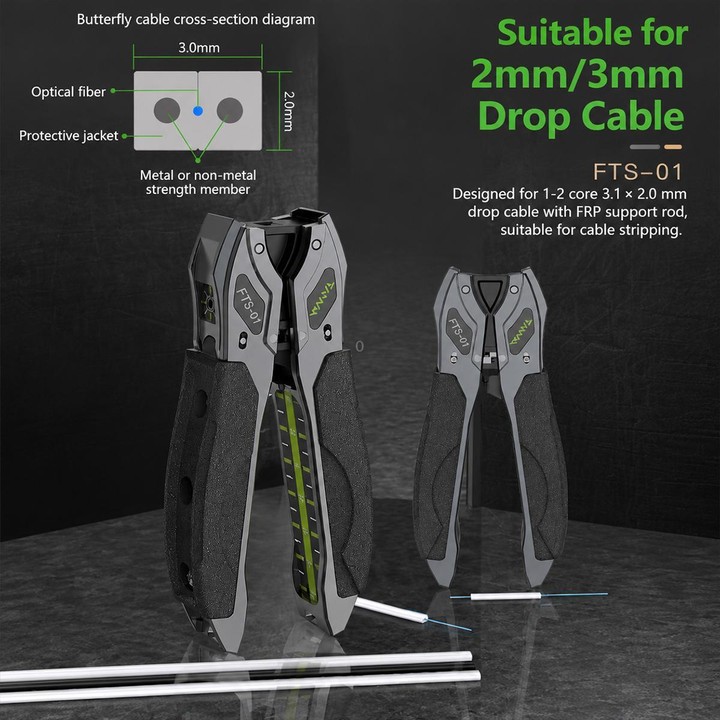 FTS-01 Optical Fiber Drop Cable Stripper for 2-3mm Butterfly Drop Cable Fiber Optic Cable Stripping Tool(Grey)