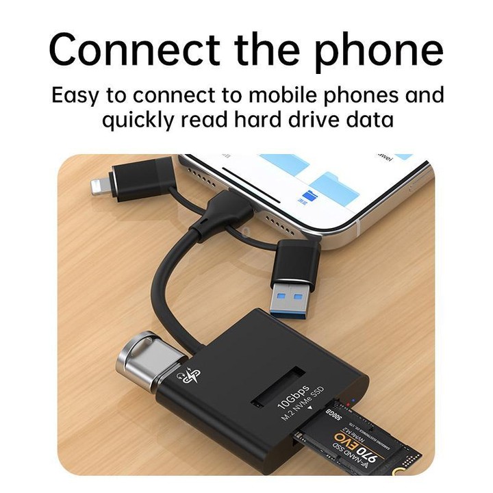 3-in-1 M.2 NVMe SSD Gigabit Card Reader Hard Drive Enclosure(Black)
