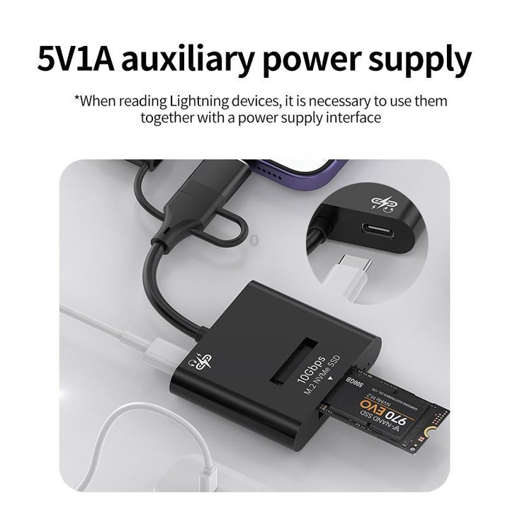 3-in-1 M.2 NVMe SSD Gigabit Card Reader Hard Drive Enclosure(Black)