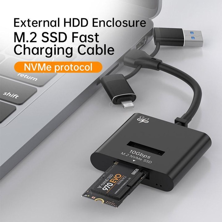 3-in-1 M.2 NVMe SSD Gigabit Card Reader Hard Drive Enclosure(Black)