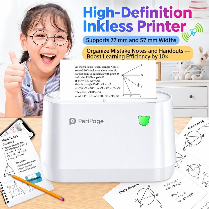 Peripage Student Wrong Question Wide Pocket Bluetooth Thermal Printer, Model:A9s White