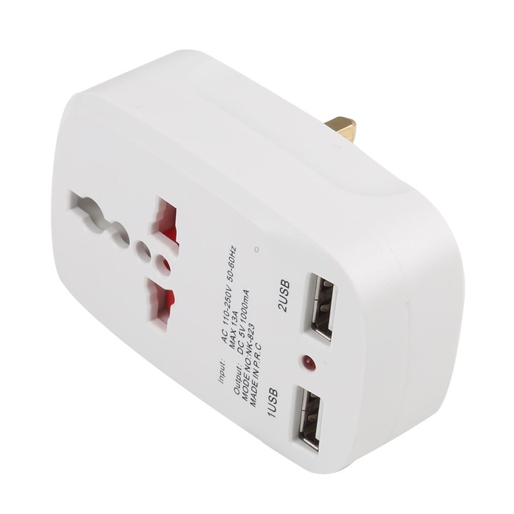 NK-823 2000W Dual USB Travel Charger Power Adapter Socket, UK Plug