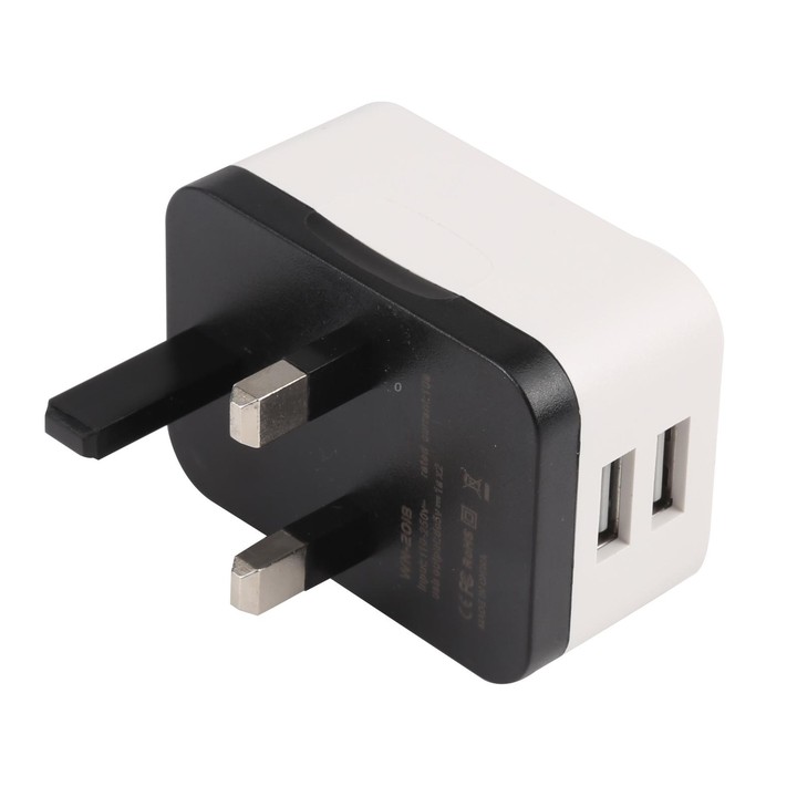 WN-2018 Dual USB Travel Charger Power Adapter Socket, UK Plug