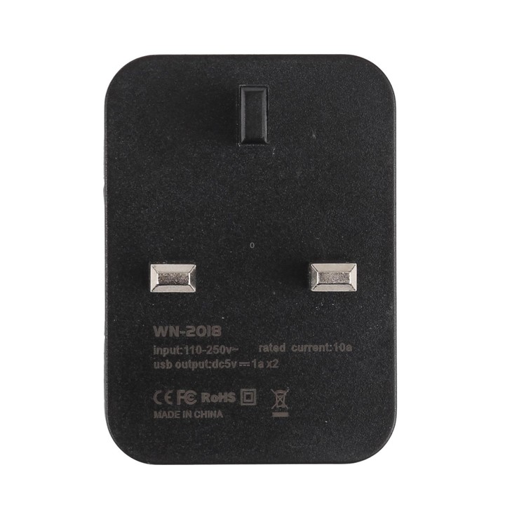 WN-2018 Dual USB Travel Charger Power Adapter Socket, UK Plug