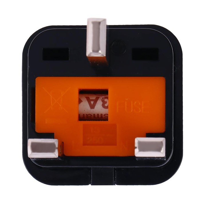 Portable Universal Socket to UK Plug Power Adapter Travel Charger with Fuse(Black)