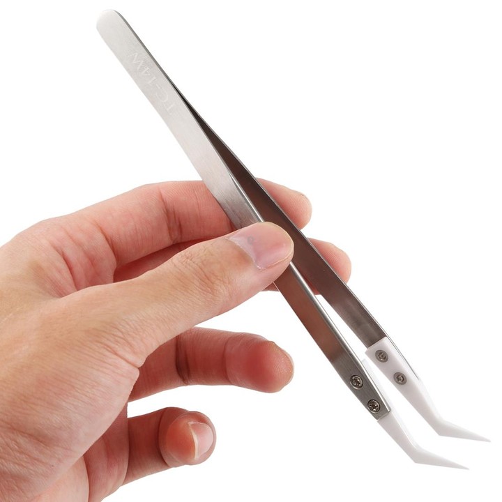 TC-14W Stainless Steel High Temperature Resistance Ceramic Tip Elbow Tweezers