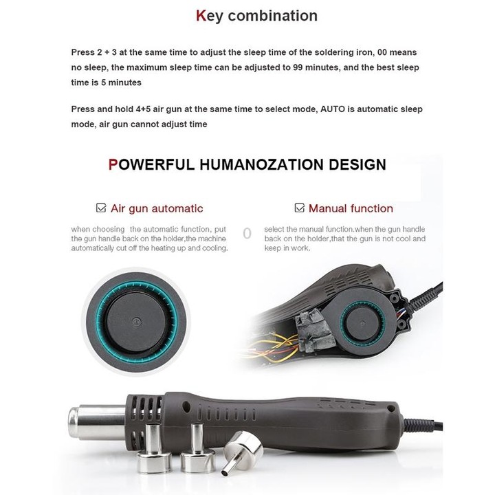 BAKU BA-942D 220V 700W 2 in 1 Digital Display Adjustable Temperature Hot Air Gun Set, EU Plug