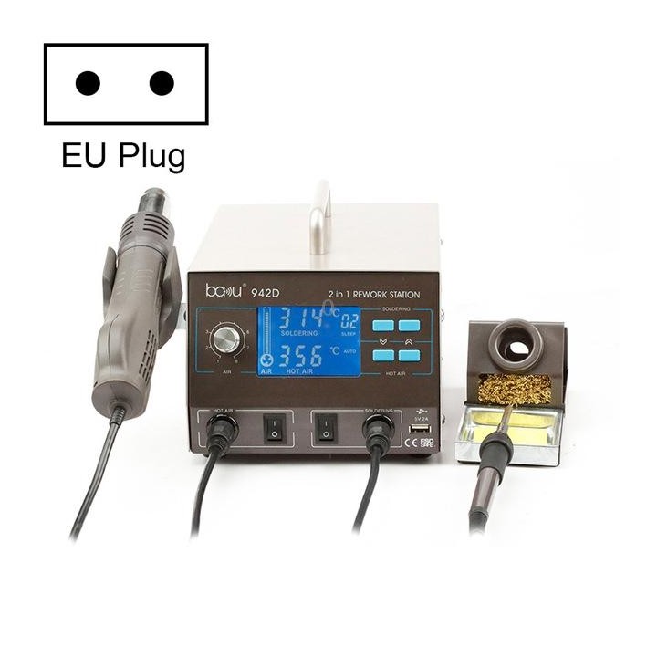 BAKU BA-942D 220V 700W 2 in 1 Digital Display Adjustable Temperature Hot Air Gun Set, EU Plug