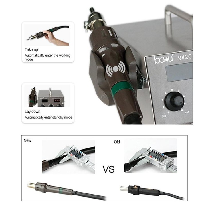BAKU BA-942C 220V 1000W 2 in 1 Digital Display Adjustable Temperature Hot Air Gun Set, EU Plug