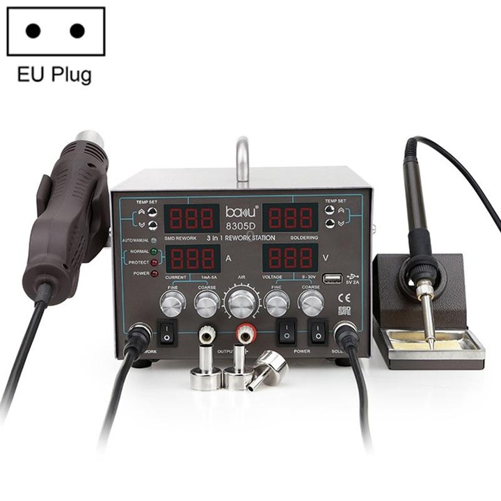 BAKU ba-8305D 220V 3 in 1 4 Digital Display Hot Air Gun Set, EU Plug
