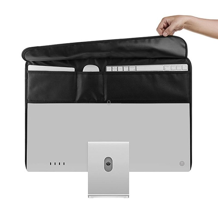 For 24 inch Apple iMac Portable Dustproof Cover Desktop Apple Computer LCD Monitor Cover with Storage Bag(Black)