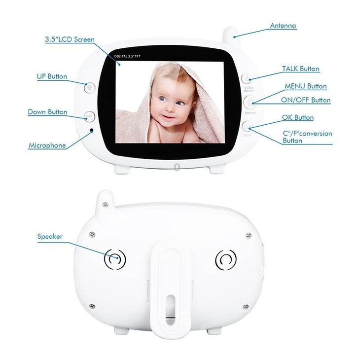 BM-850 3.5 inch LCD 2.4GHz Wireless Surveillance Camera Baby Monitor with 8-IR LED Night Vision, Two Way Voice Talk(White)