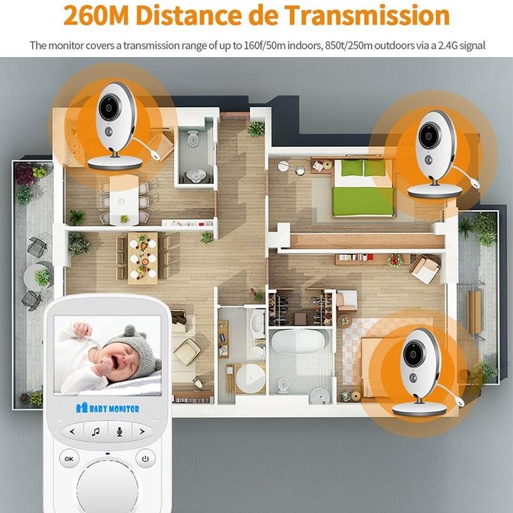 VB605 2.4 inch LCD 2.4GHz Wireless Surveillance Camera Baby Monitor, Support Two Way Talk Back, Night Vision(White)