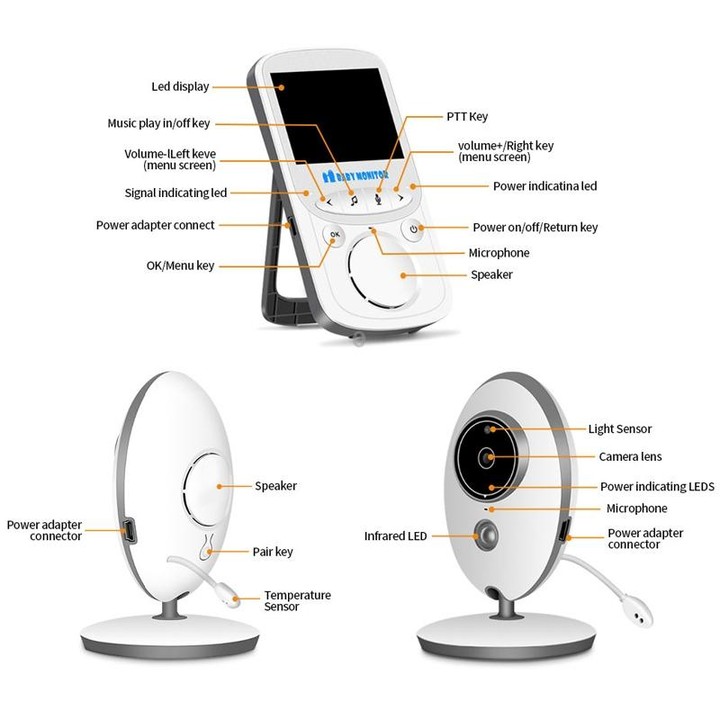 VB605 2.4 inch LCD 2.4GHz Wireless Surveillance Camera Baby Monitor, Support Two Way Talk Back, Night Vision(White)