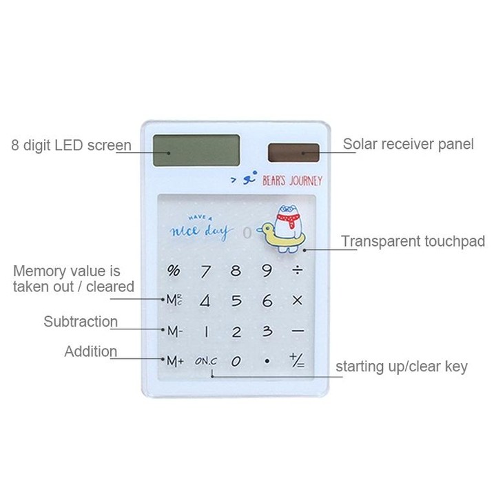8 Digits LED Screen Calculator with Transparent Touch Pad & Solar Panel, Random Color Delivery