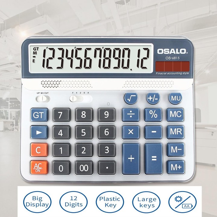 OSALO OS-6815 12 Digits Desktop Calculator Solar Energy Dual Power Calculator