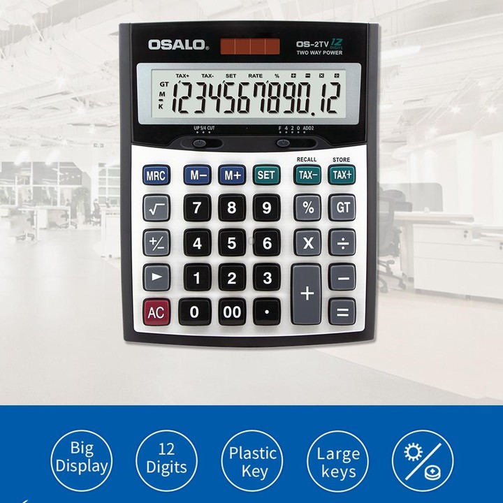 OSALO OS-2TV 12 Digits Desktop Tax Rate Calculator Solar Energy Dual Power Calculator