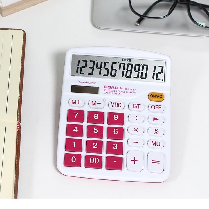 OSALO OS-837VC 12 Digits Colorful Desktop Calculator Solar Energy Dual Power Calculator(Rose Red)