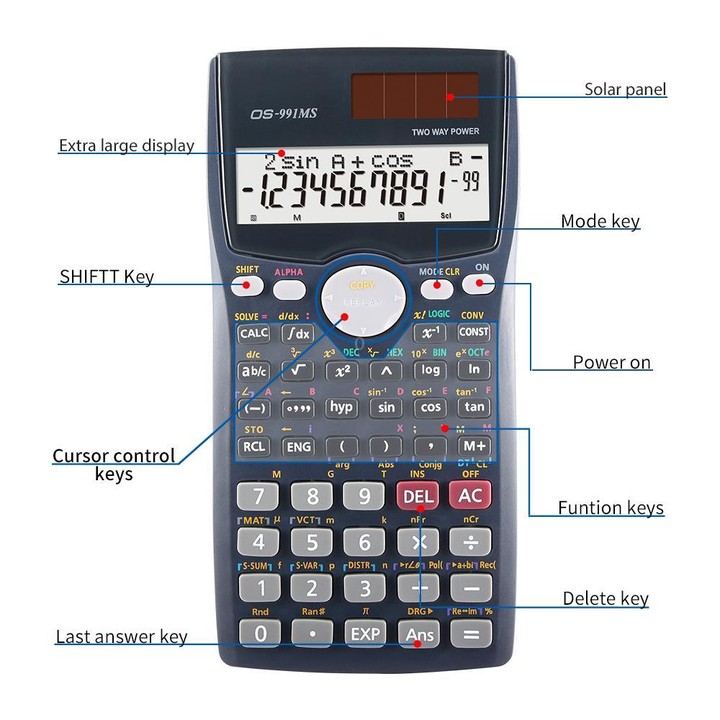 OSALO OS-991MS 10+2 Digits Double Line Display Multi-functional Student Function Scientific Calculator Solar Energy Dual Power C