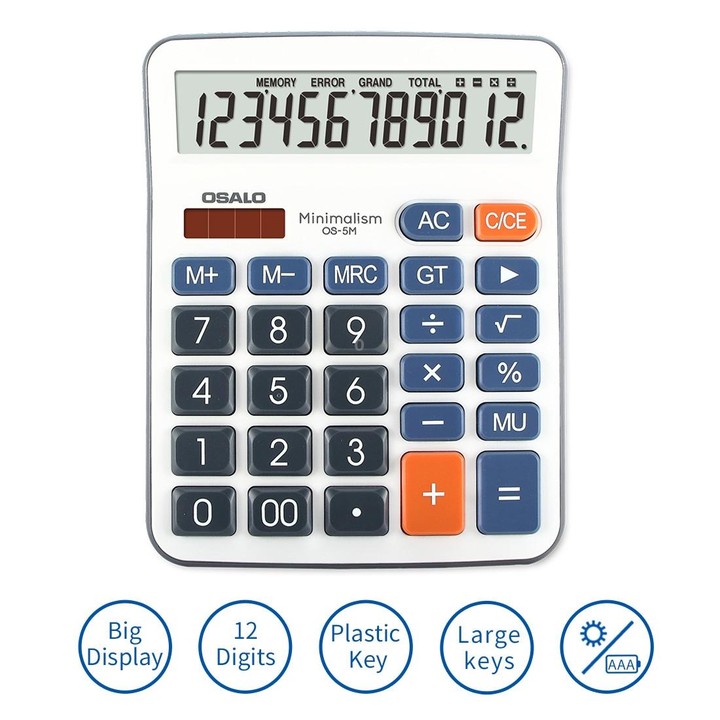 OSALO OS-5M 12 Digits Desktop Calculator Solar Energy Dual Power Calculator