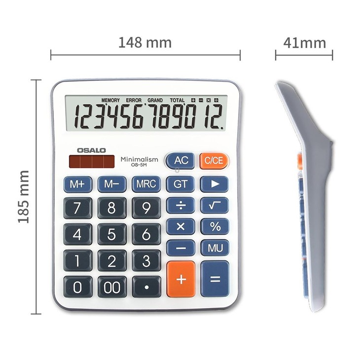 OSALO OS-5M 12 Digits Desktop Calculator Solar Energy Dual Power Calculator