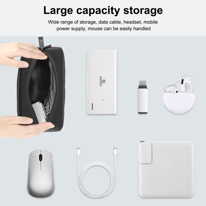 HAWEEL Electronic Organizer Storage Bag for Charger, Power Bank, Cables, Mouse, Earphones, Size: S(Black)