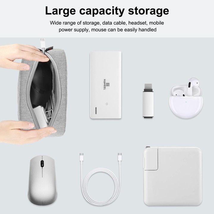 HAWEEL Electronic Organizer Storage Bag for Charger, Power Bank, Cables, Mouse, Earphones, Size: S(Grey)