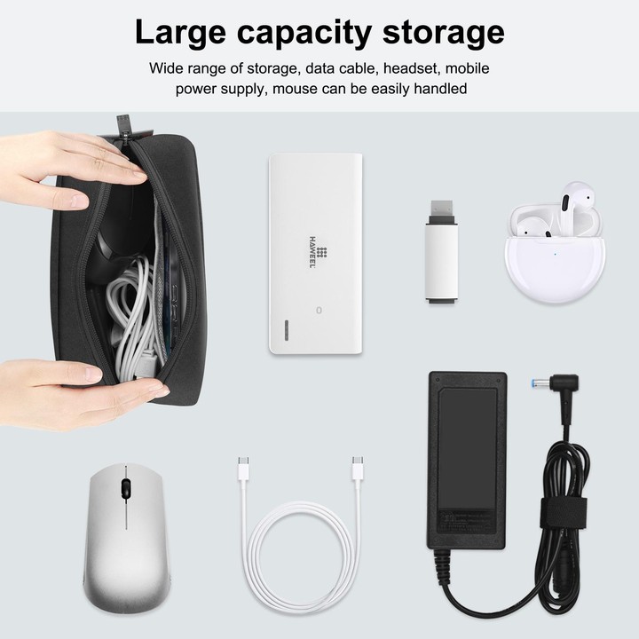 HAWEEL Electronics Organizer Storage Bag for Charger, Power Bank, Cables, Mouse, Earphones, Size: L(Black)